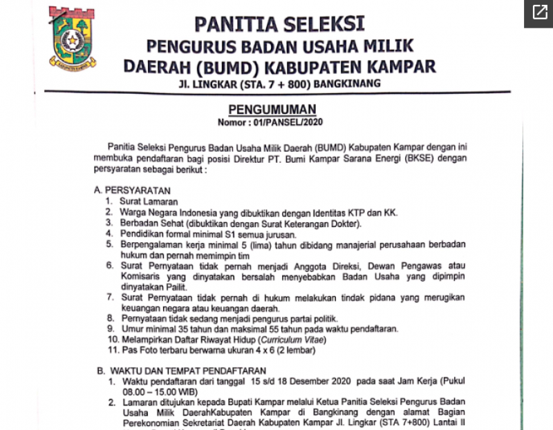 Pengumuman Dirut PT. BKSE